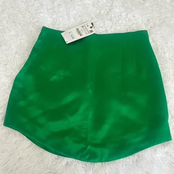 Zara green silk mini skirt size M NWT - Picture 4 of 7
